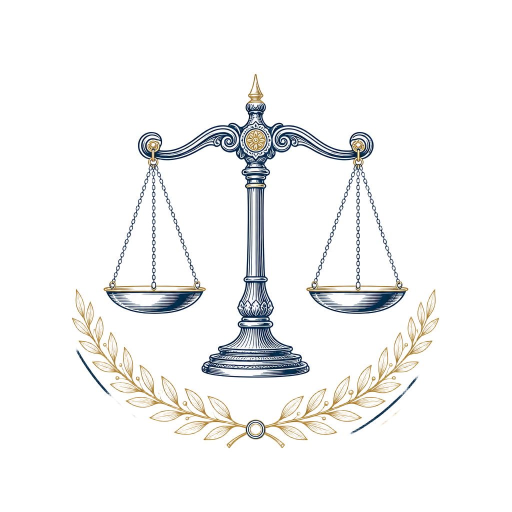 Scales of justice crest with laurel wreath