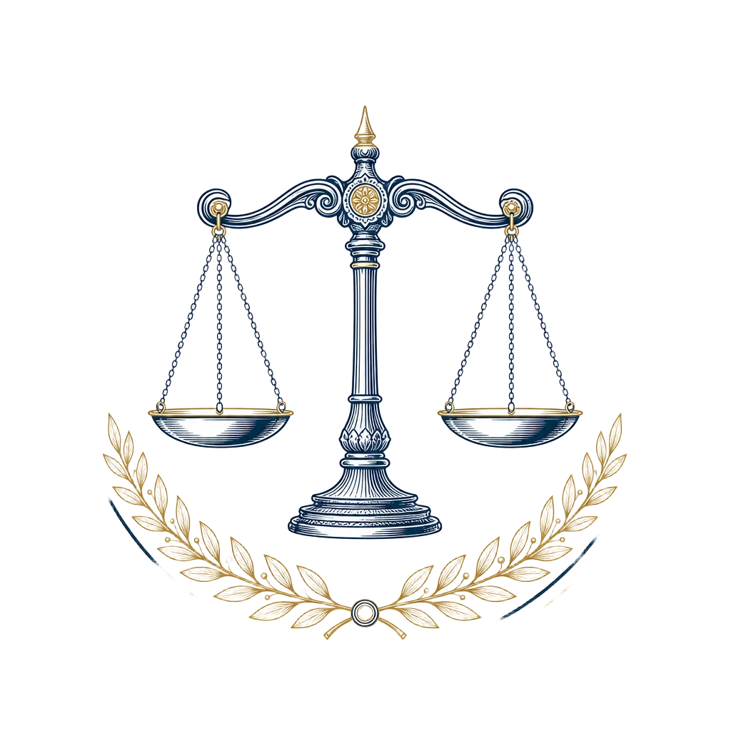 Scales of justice crest with laurel wreath